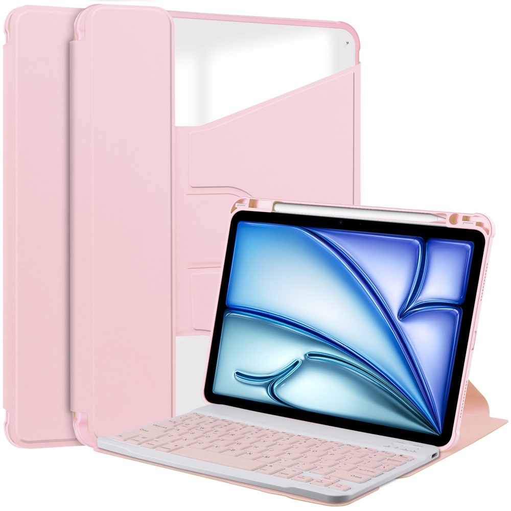 For iPad Air 11 (2025)/(2024) Case Rotary Stand PU Leather + Acrylic Tablet Cover with Keyboard - Pink