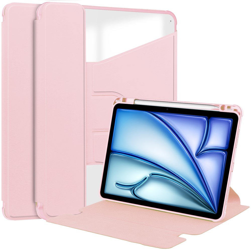For iPad Air 11 (2025) / (2024) Case 360° Rotary Stand PU Leather + Acrylic Tablet Cover (Without Keyboard) - Pink