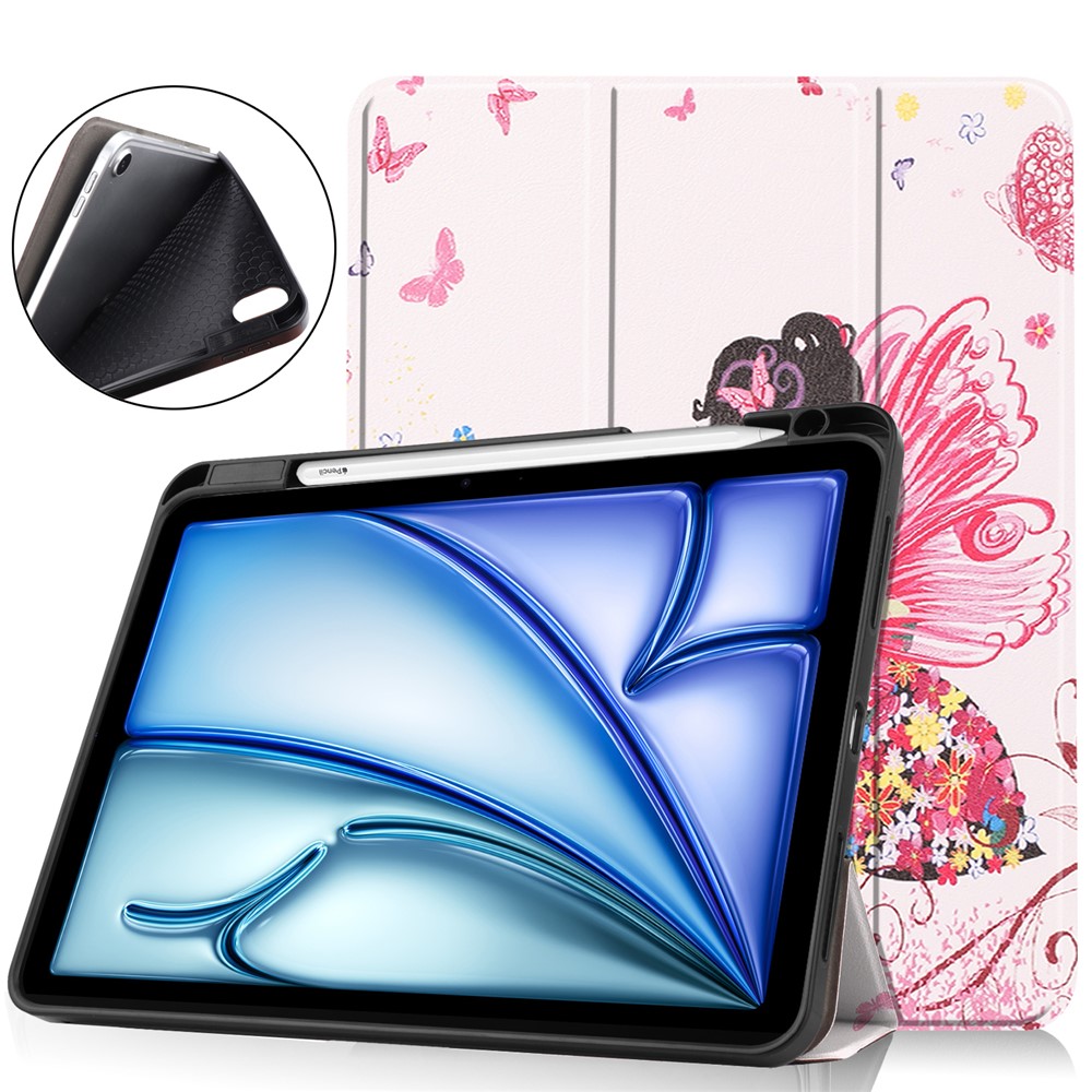For iPad Air 11 (2025) / (2024) Tablet Case Pattern Printing Tri-Fold Stand Leather + TPU Cover with Pen Holder - Girl