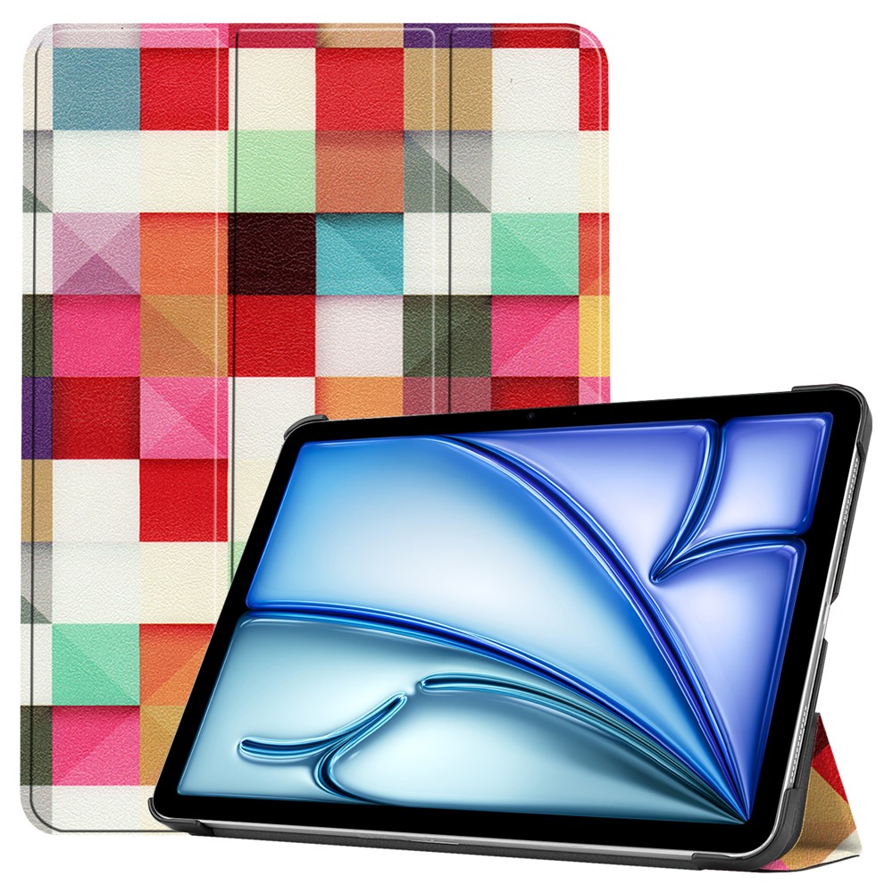 For iPad Air 11 (2025) / (2024) Case Pattern Print Leather Stand Tablet Cover - Colorful Triangle Grid