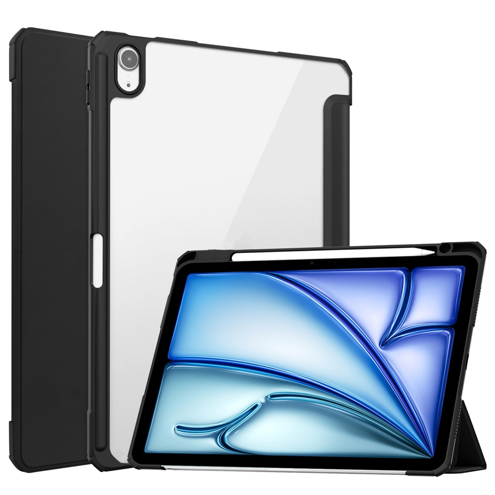 For iPad Air 11 (2025) / (2024) Case Clear Acrylic Leather Tablet Cover Support Auto Sleep  /  Wake - Black