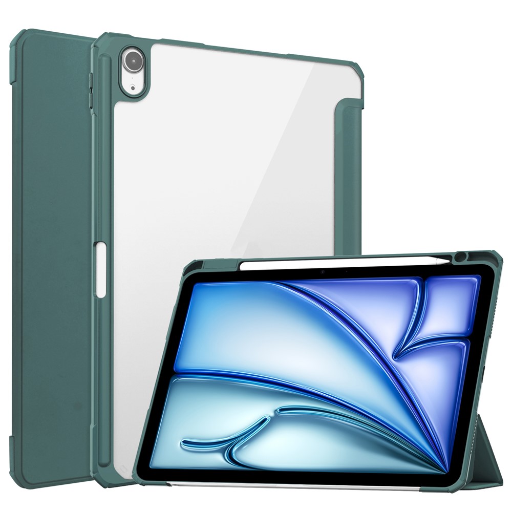 For iPad Air 11 (2025) / (2024) Case Clear Acrylic Leather Tablet Cover Support Auto Sleep  /  Wake - Green