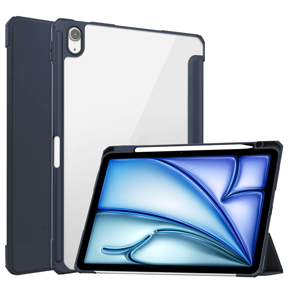 For iPad Air 11 (2025) / (2024) Case Clear Acrylic Leather Tablet Cover Support Auto Sleep  /  Wake - Dark Blue