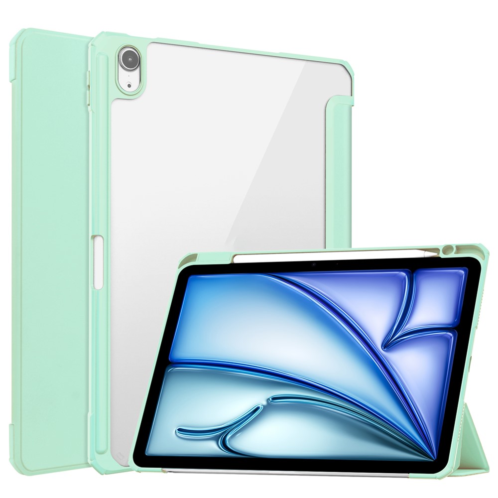 For iPad Air 11 (2025) / (2024) Case Clear Acrylic Leather Tablet Cover Support Auto Sleep  /  Wake - Mint Green