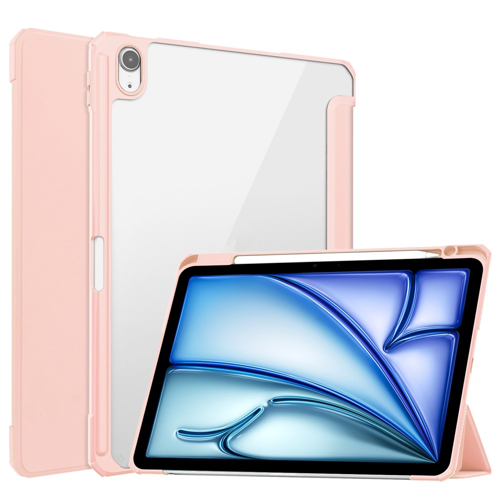 For iPad Air 11 (2025) / (2024) Case Clear Acrylic Leather Tablet Cover Support Auto Sleep  /  Wake - Pink
