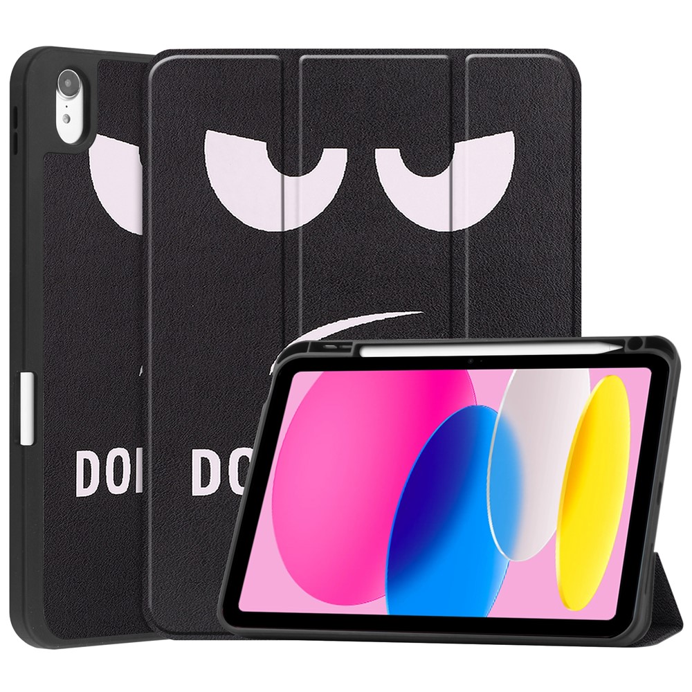 For iPad (2025) / 10.9 (2022) Tablet Case Pattern Printing Tri-Fold Stand Leather + TPU Cover with Pen Holder - Don't Touch Me