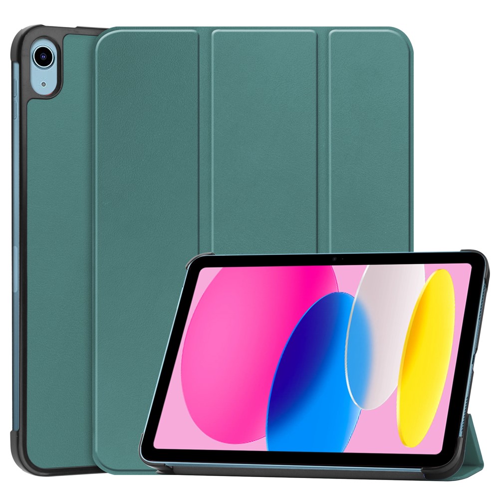 For iPad (2025)/10.9 (2022) Case Anti-Drop Leather Tri-fold Stand Tablet Cover - Blackish Green
