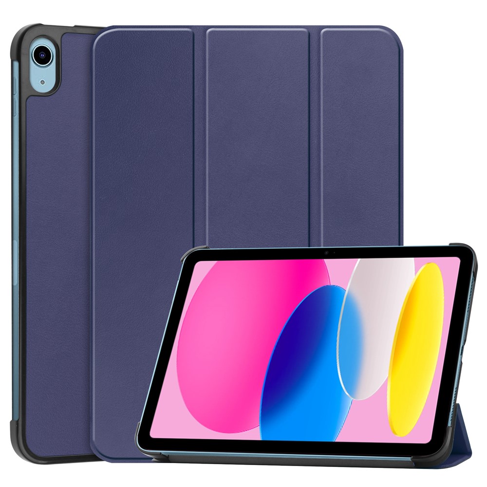 For iPad (2025) / 10.9 (2022) Case Anti-Drop Leather Tri-fold Stand Tablet Cover- Dark Blue
