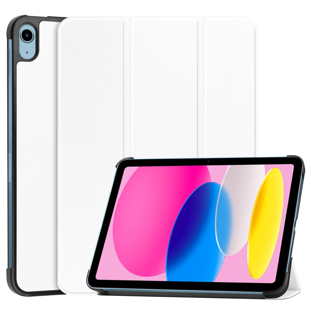For iPad (2025)/10.9 (2022) Case Anti-Drop Leather Tri-fold Stand Tablet Cover - White