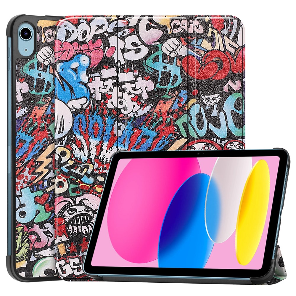 For iPad (2025) / 10.9 (2022) Case Pattern Print Leather Stand Tablet Cover - Graffiti