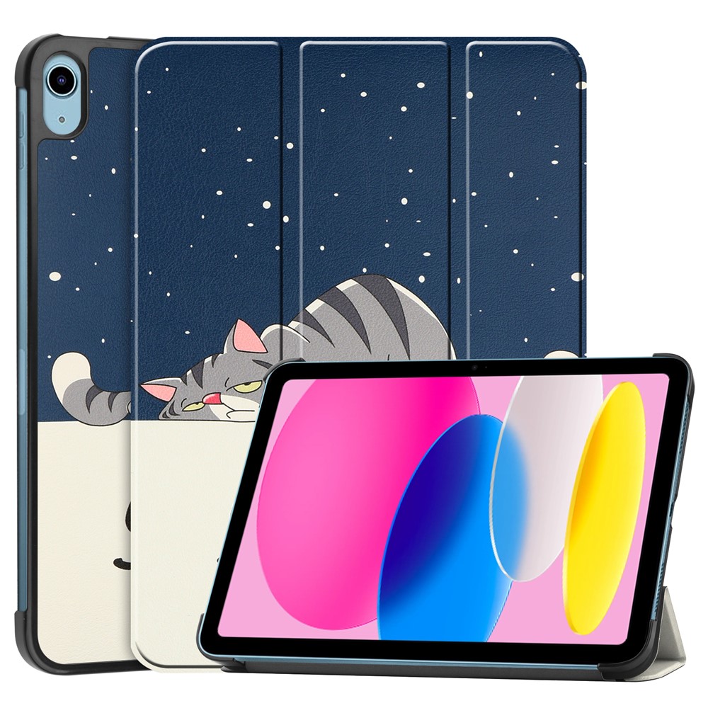 For iPad (2025) / 10.9 (2022) Case Pattern Print Leather Stand Tablet Cover - Cat