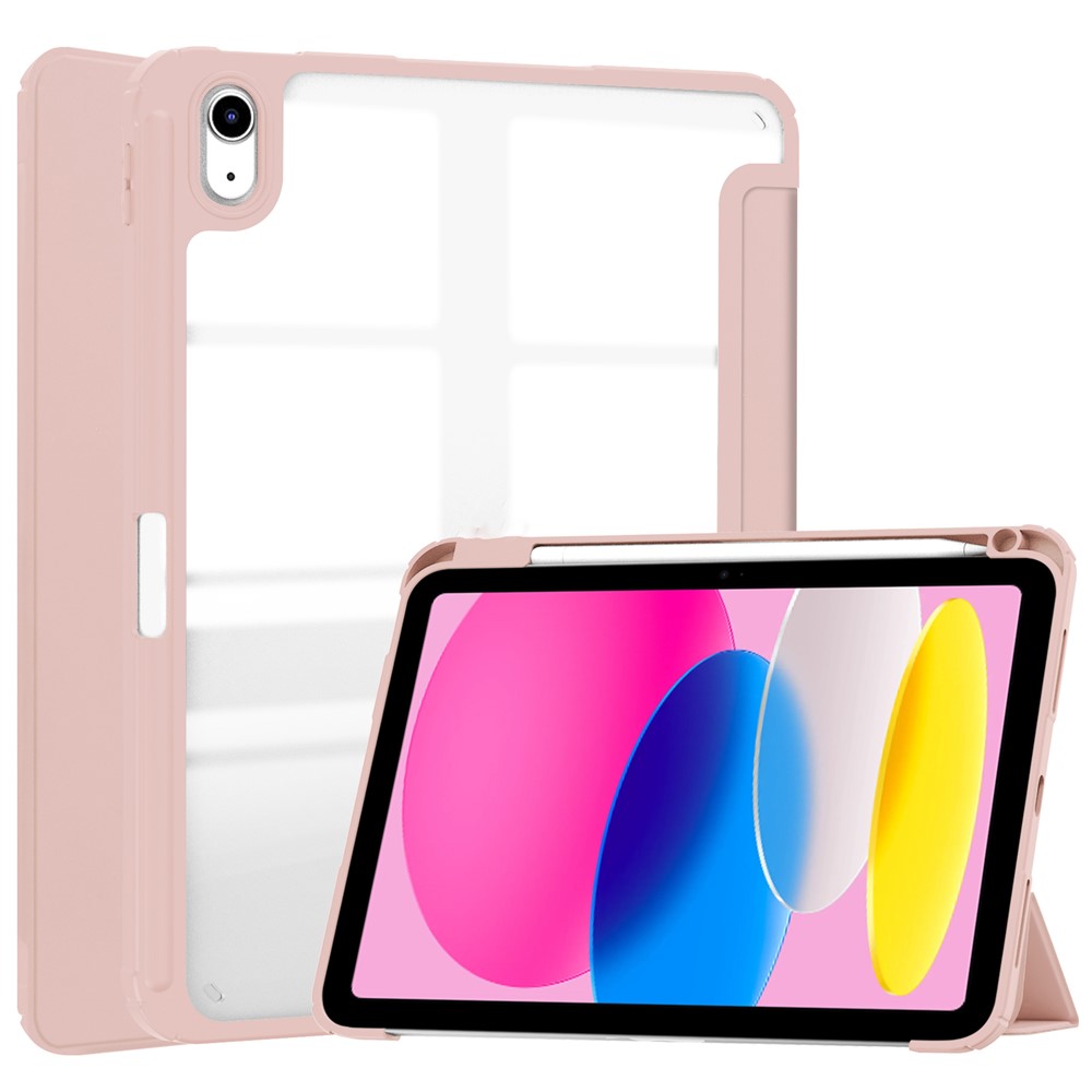 For iPad (2025) / 10.9 (2022) Case Clear Acrylic Leather Tablet Cover Support Auto Sleep / Wake - Pink
