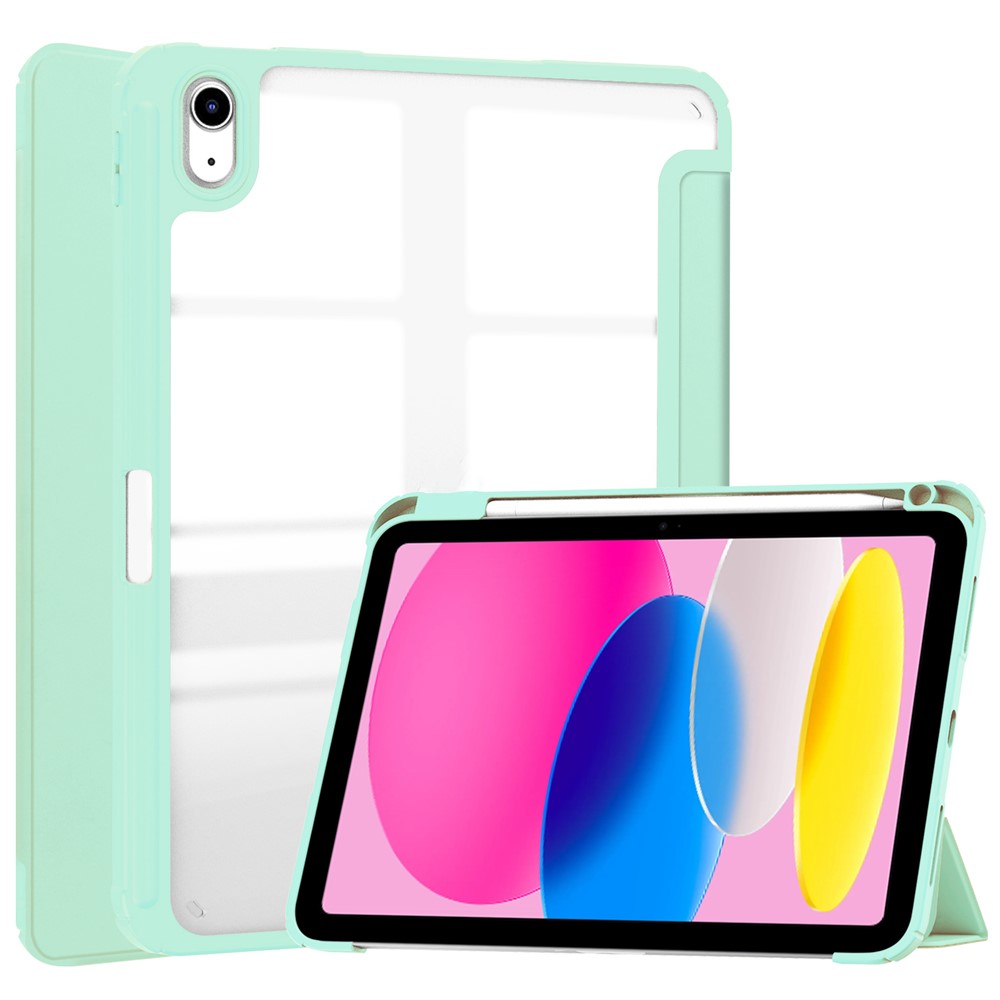 For iPad (2025) / 10.9 (2022) Case Clear Acrylic Leather Tablet Cover Support Auto Sleep / Wake - Mint Green