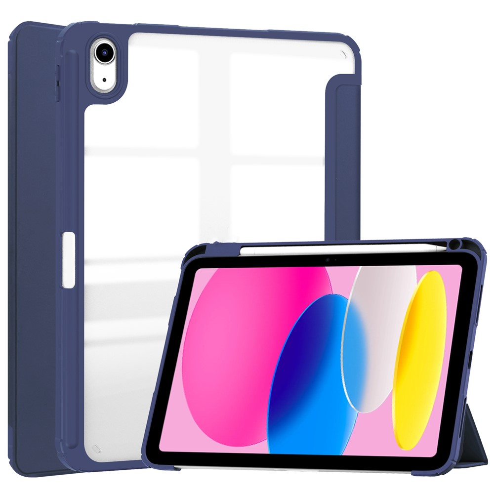 For iPad (2025) / 10.9 (2022) Case Clear Acrylic Leather Tablet Cover Support Auto Sleep / Wake - Dark Blue