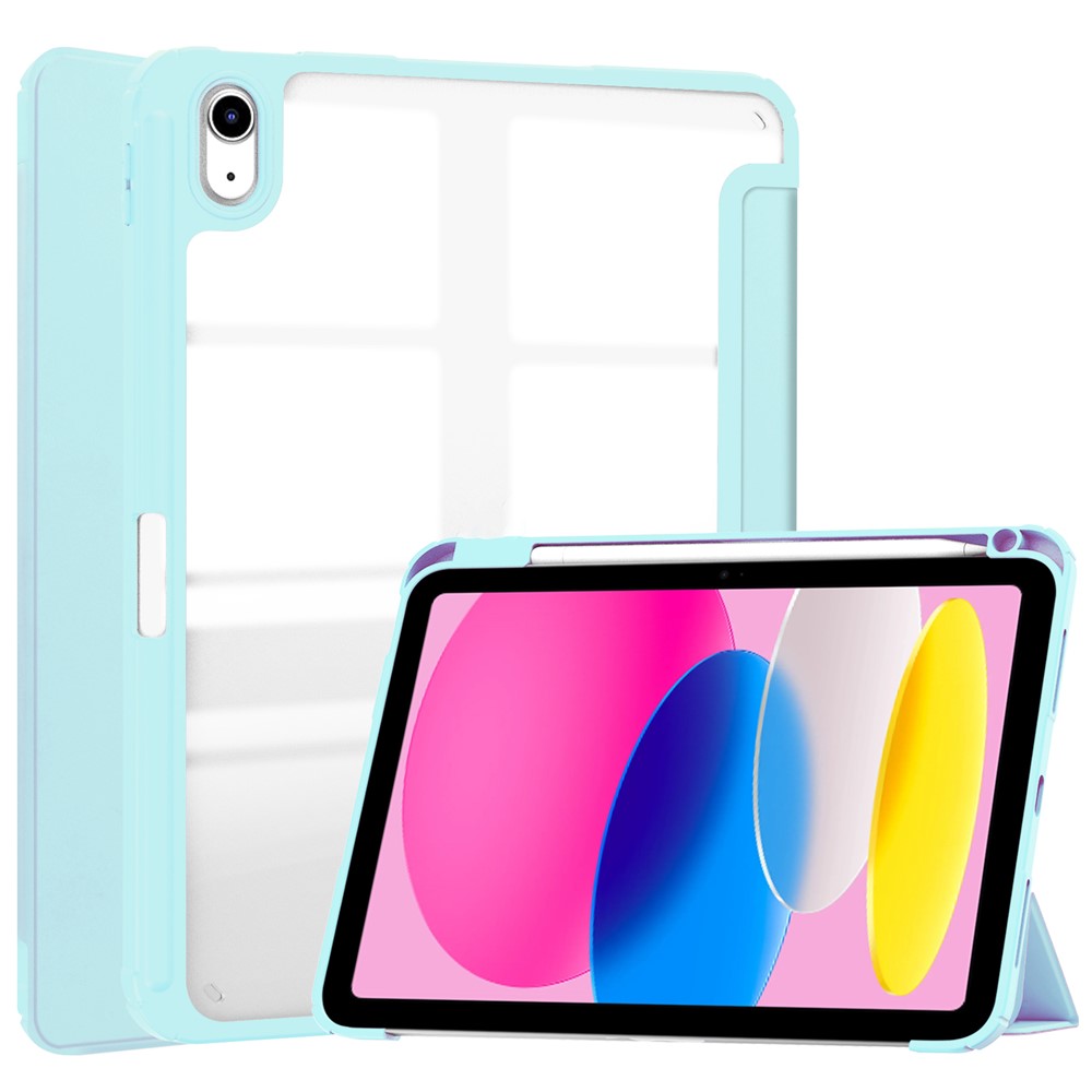 For iPad (2025) / 10.9 (2022) Case Clear Acrylic Leather Tablet Cover Support Auto Sleep / Wake - Baby Blue