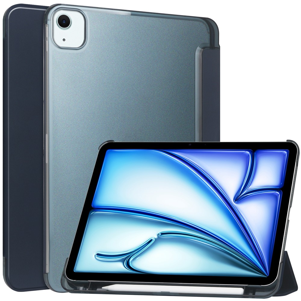 For iPad Air 11 (2025) / (2024) Case PU Leather Smart Tablet Cover Smooth Matte Back, Built-In Pencil Holder - Dark Blue