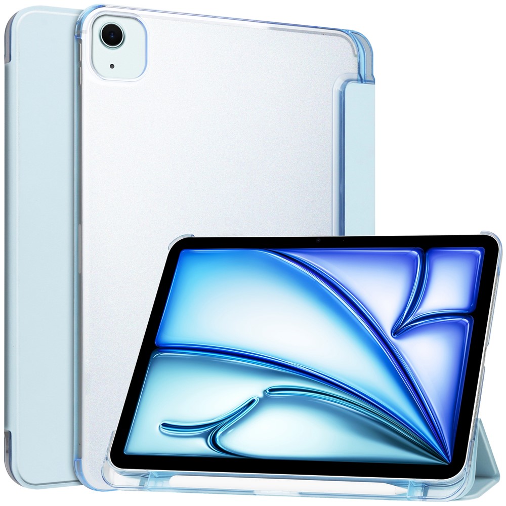 For iPad Air 11 (2025) / (2024) Case PU Leather Smart Tablet Cover Smooth Matte Back, Built-In Pencil Holder - Sky Blue