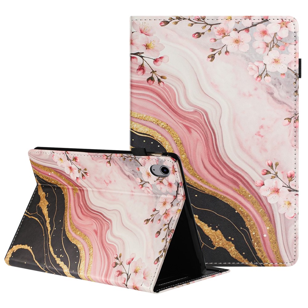 For iPad 10.9 (2022) Tablet Case Litchi Texture Pattern Printing Leather Cover Auto Sleep  /  Wake with Card Holder - Marble Flower