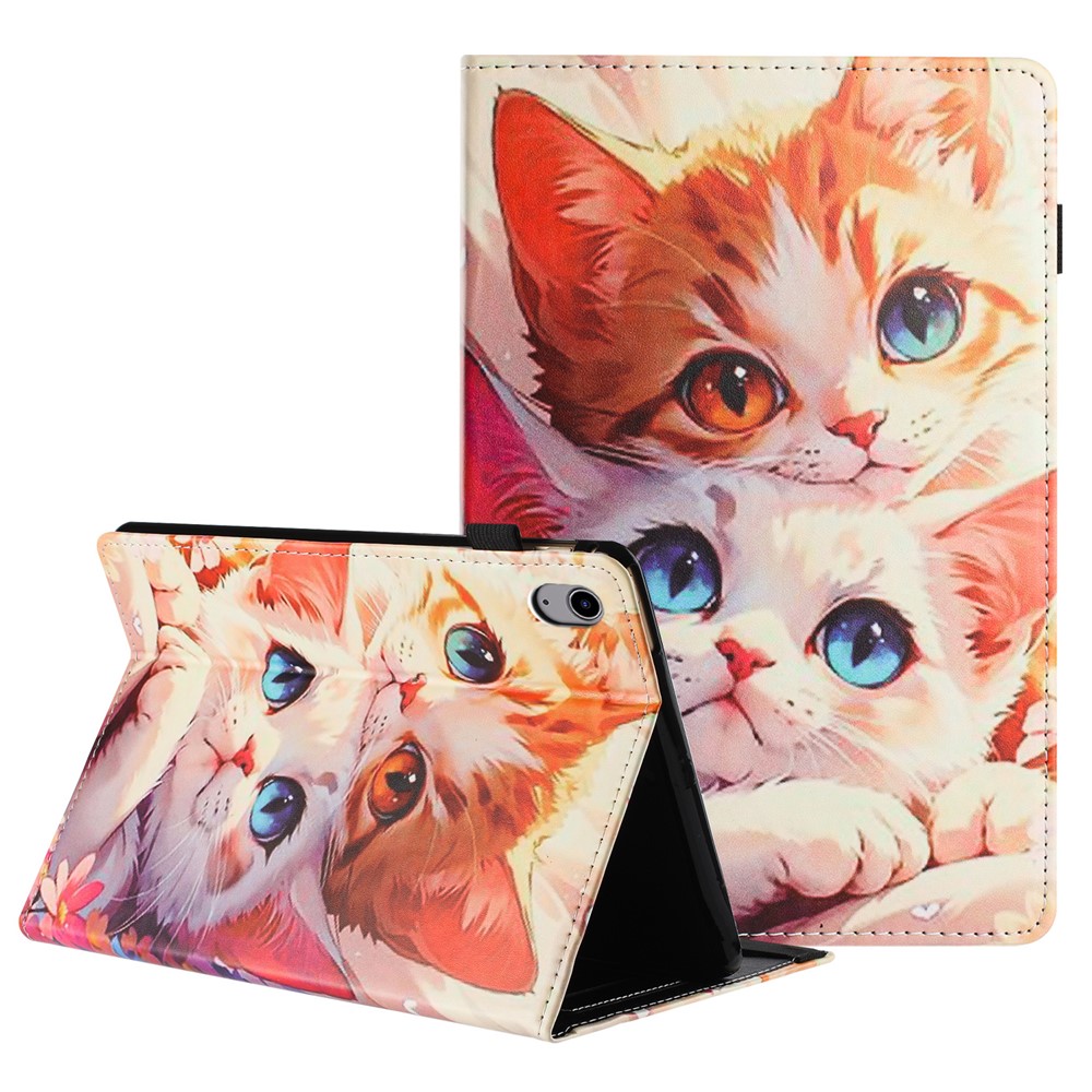 For iPad 10.9 (2022) Tablet Case Litchi Texture Pattern Printing Leather Cover Auto Sleep  /  Wake with Card Holder - Two Cats