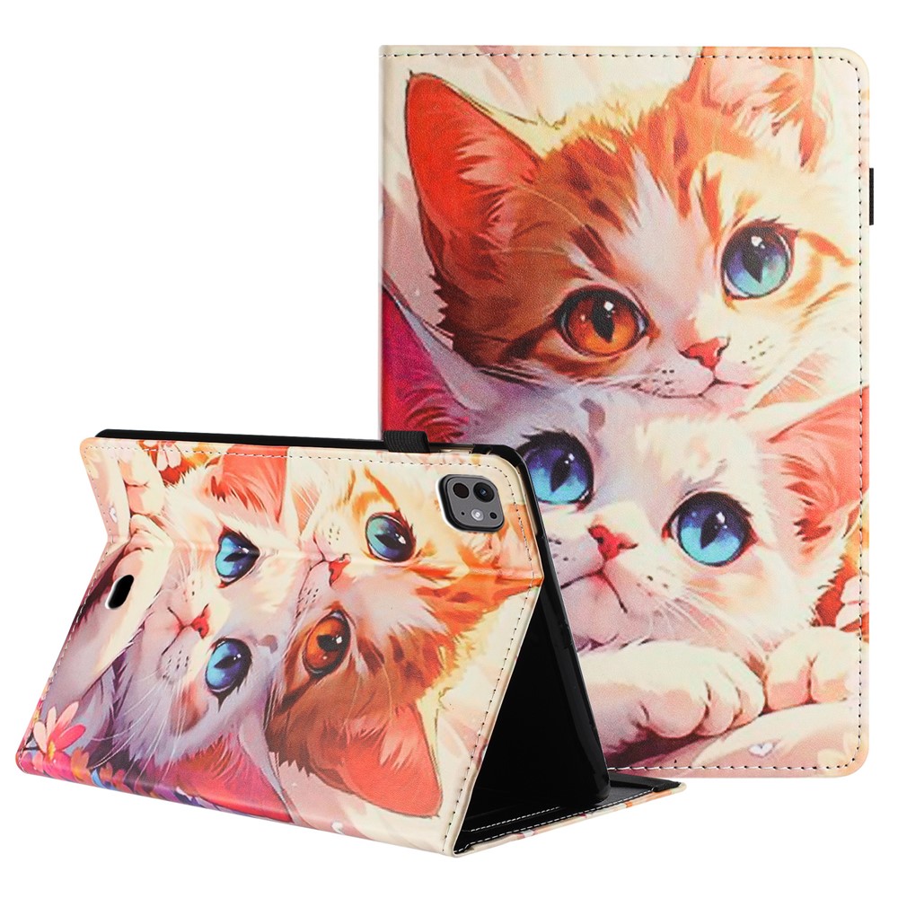 For iPad Pro 11 (2025) / 11 (2024) Tablet Case Litchi Texture Pattern Printing Leather Cover Auto Sleep  /  Wake with Card Holder - Two Cats