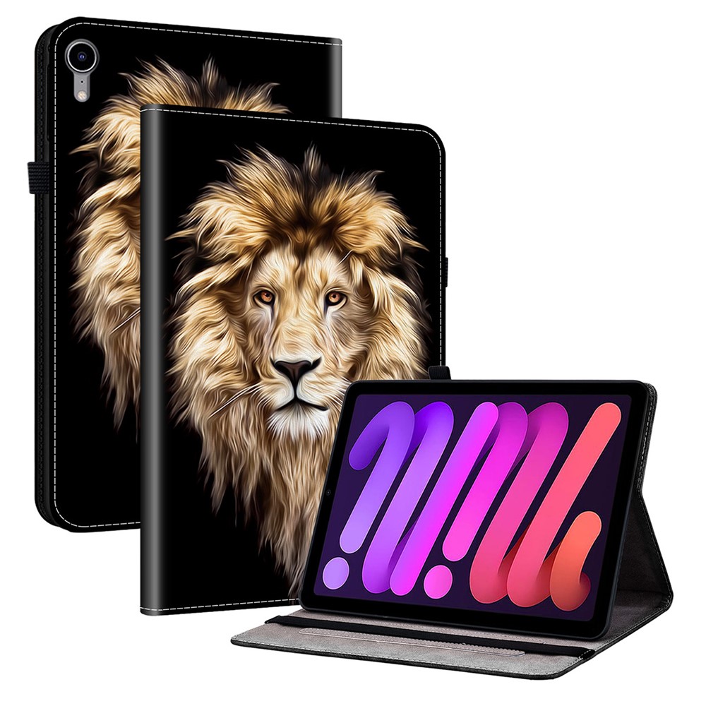 For iPad mini (2024)  /  (2021) Leather Case Pattern Printed Stand Tablet Cover with Card Slots - Lion Head