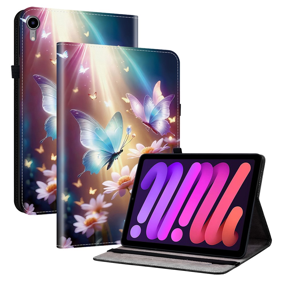 For iPad mini (2024)  /  (2021) Leather Case Pattern Printed Stand Tablet Cover with Card Slots - Butterfly Floral