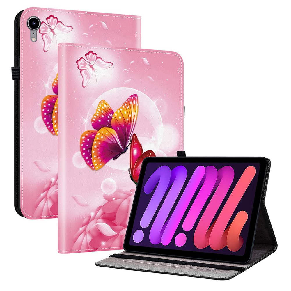 For iPad mini (2024)  /  (2021) Leather Case Pattern Printed Stand Tablet Cover with Card Slots - Pink Butterfly