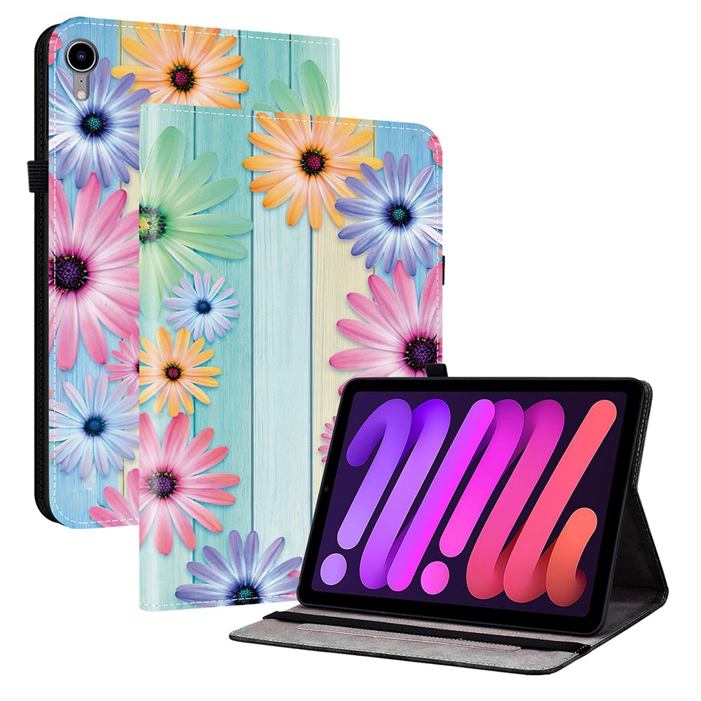 For iPad mini (2024)  /  (2021) Leather Case Pattern Printed Stand Tablet Cover with Card Slots - Sunflower