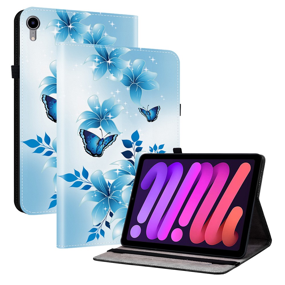For iPad mini (2024)  /  (2021) Leather Case Pattern Printed Stand Tablet Cover with Card Slots - Blue Butterfly