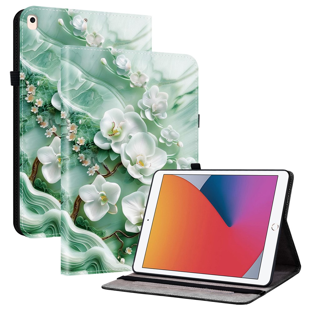 Leather Case For iPad 10.2 (2021)  /  (2020)  /  (2019)  /  Air 10.5 inch (2019) Pattern Printed Stand Tablet Cover with Card Slots - Jade Flower
