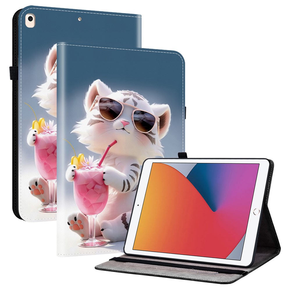 Leather Case For iPad 10.2 (2021)  /  (2020)  /  (2019)  /  Air 10.5 inch (2019) Pattern Printed Stand Tablet Cover with Card Slots - Cartoon Tiger