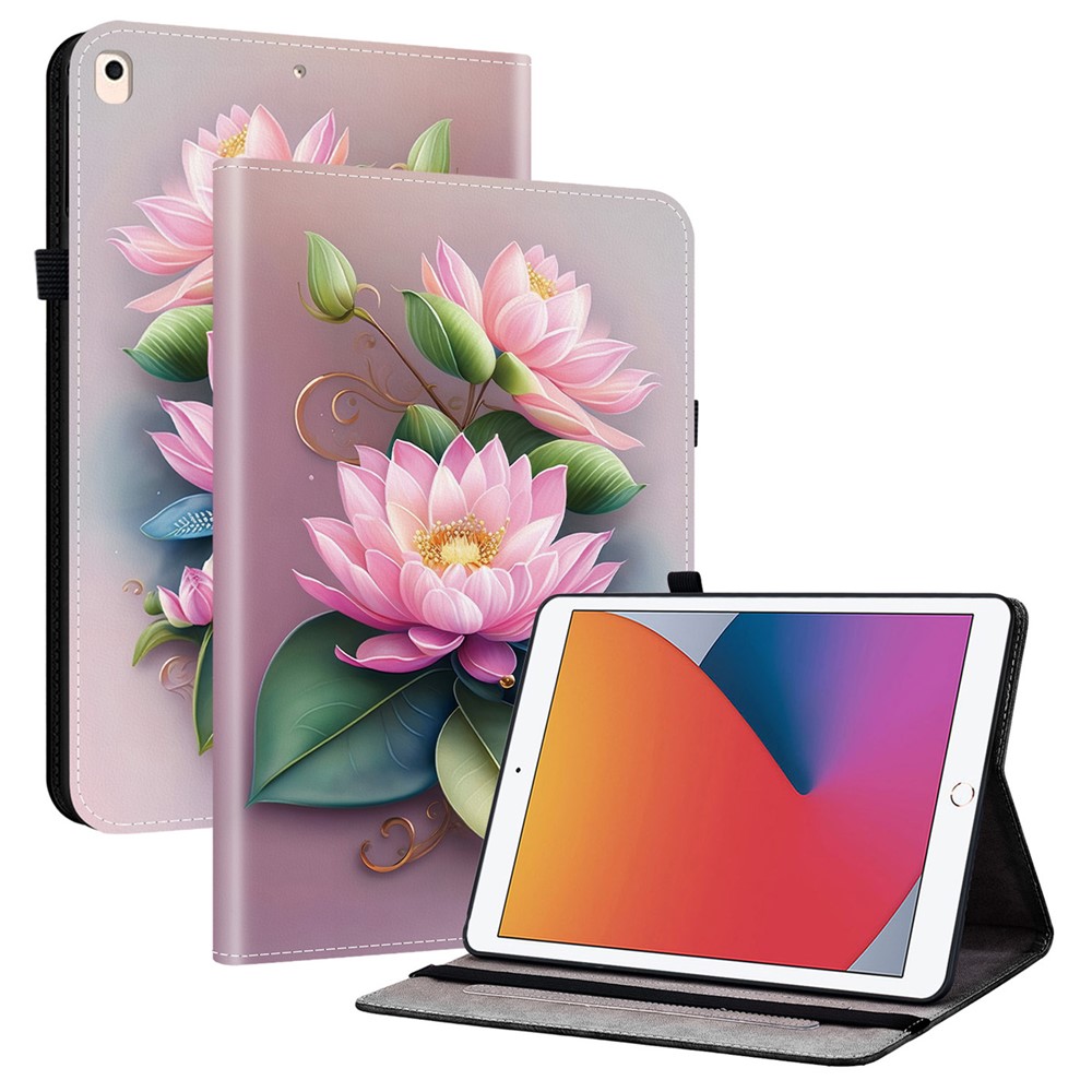 Leather Case For iPad 10.2 (2021) / (2020) / (2019) / Air 10.5 inch (2019) Pattern Printed Stand Tablet Cover with Card Slots - Lotus