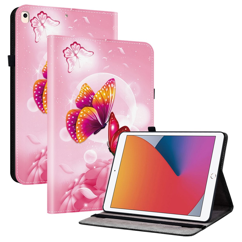 Leather Case For iPad 10.2 (2021) / (2020) / (2019) / Air 10.5 inch (2019) Pattern Printed Stand Tablet Cover with Card Slots - Pink Butterfly