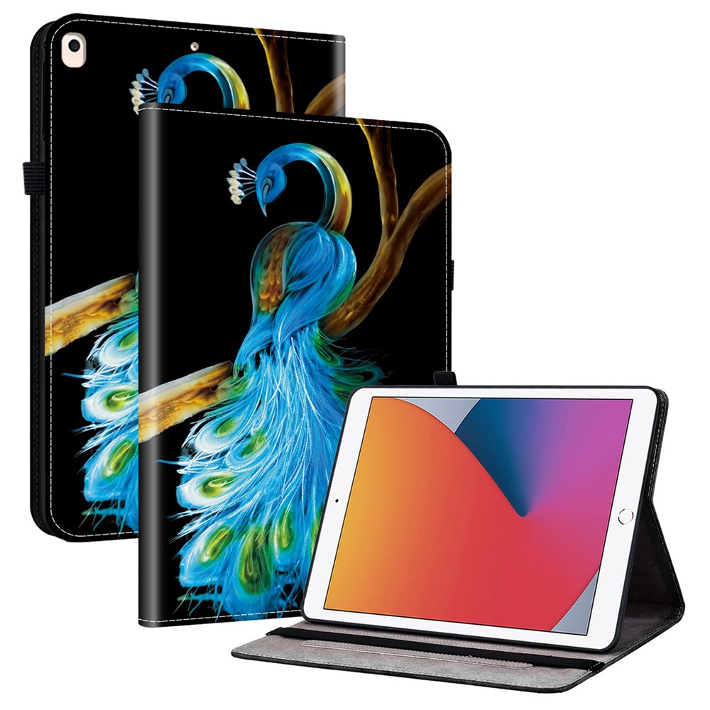 Leather Case For iPad 10.2 (2021) / (2020) / (2019) / Air 10.5 inch (2019) Pattern Printed Stand Tablet Cover with Card Slots - Peacock