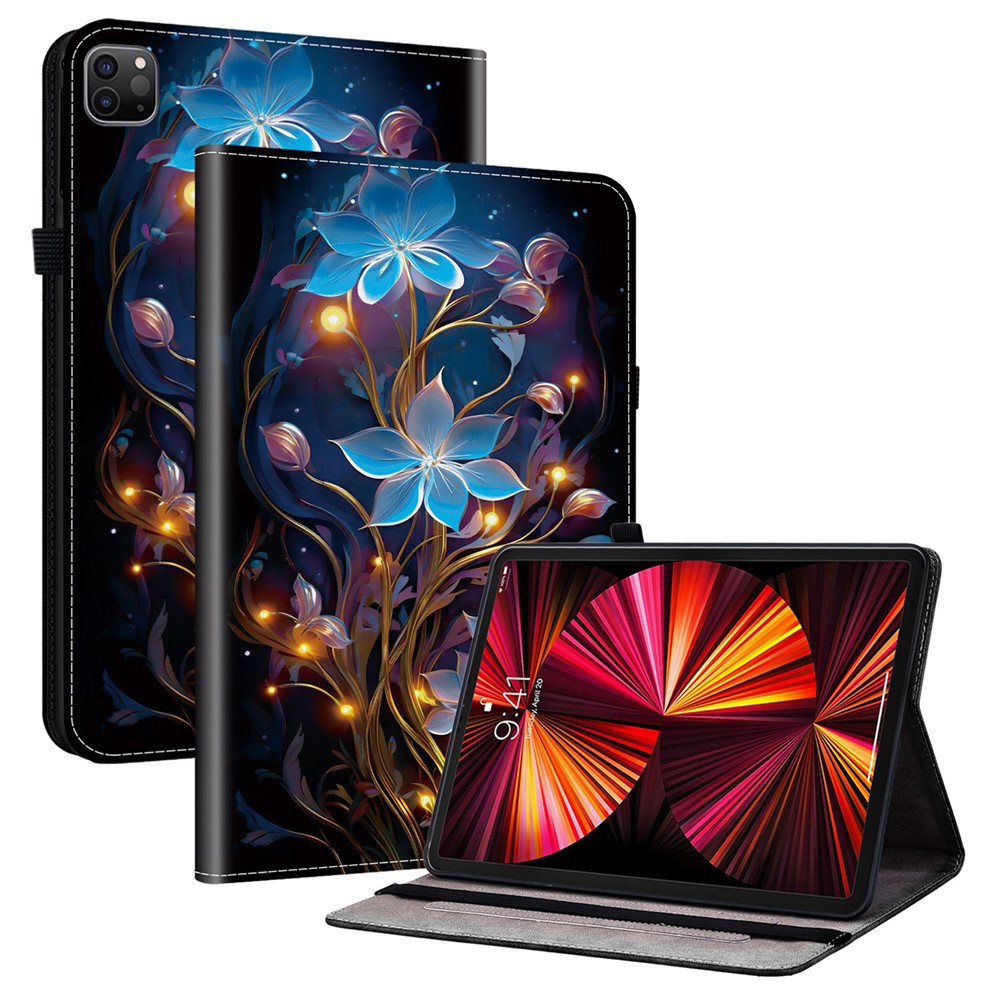 Leather Case For iPad Air 11 (2025)  /  (2024)  /  Air (2022)  /  (2020)  /  Pro 11 (2022) Pattern Printed Tablet Cover with Card Slots - Small Lantern Flower