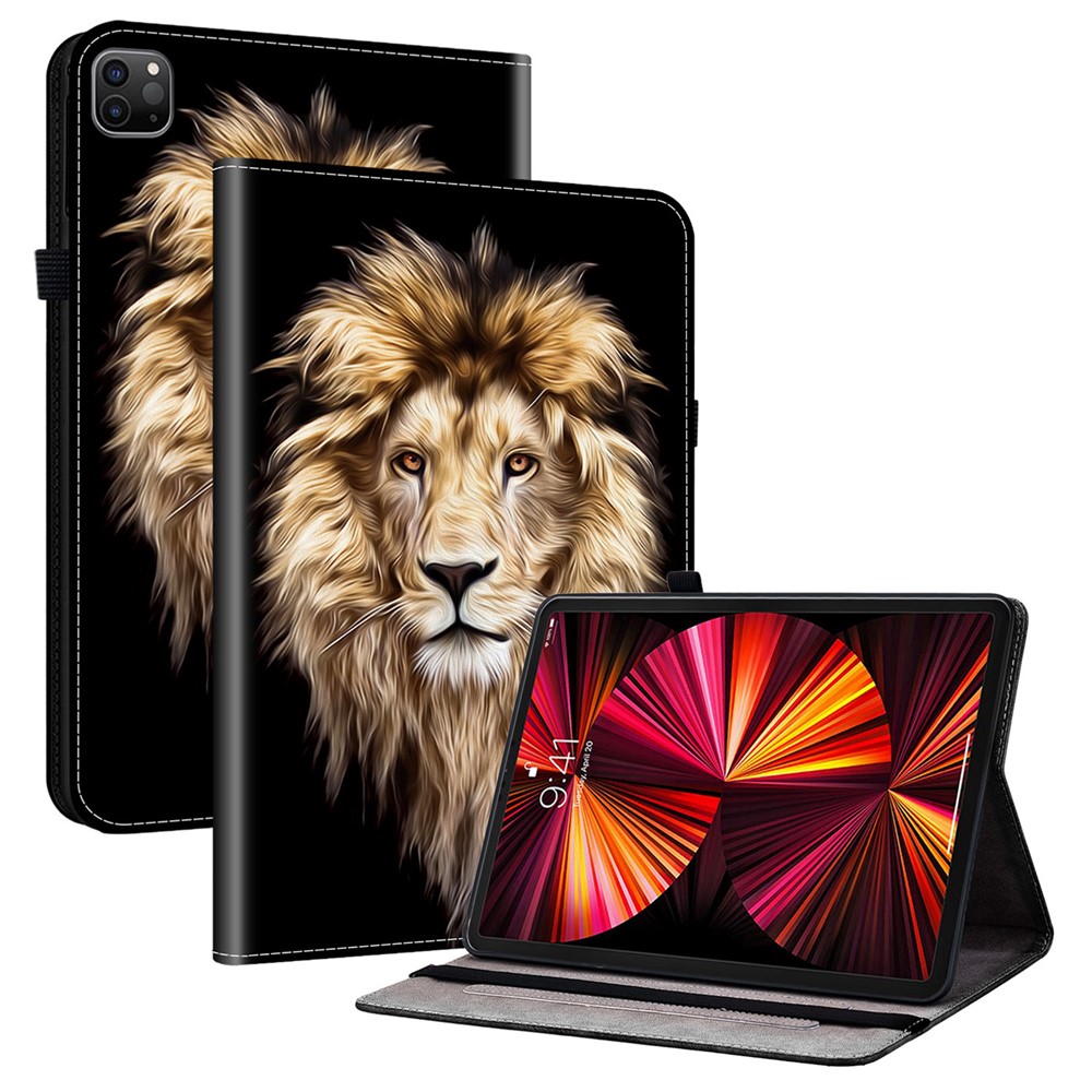 Leather Case For iPad Air 11 (2025)  /  (2024)  /  Air (2022)  /  (2020)  /  Pro 11 (2022) Pattern Printed Tablet Cover with Card Slots - Lion Head