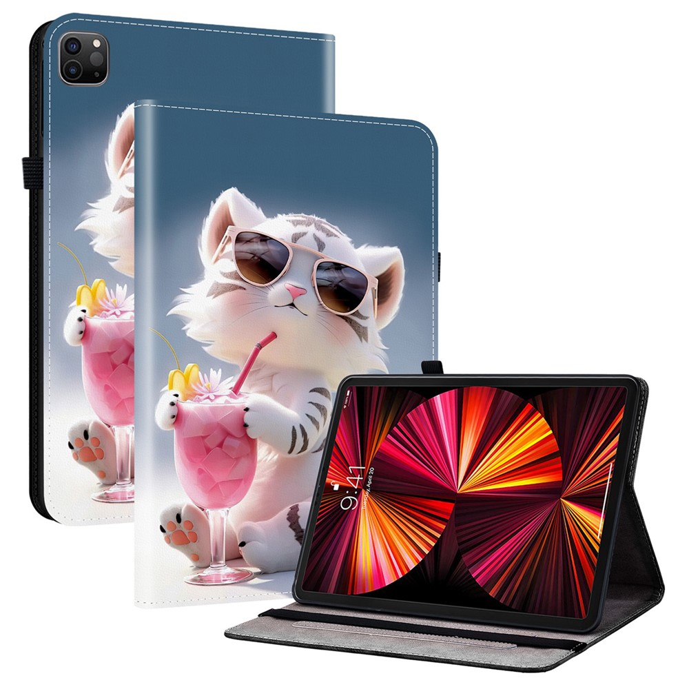 Leather Case For iPad Air 11 (2025)  /  (2024)  /  Air (2022)  /  (2020)  /  Pro 11 (2022) Pattern Printed Tablet Cover with Card Slots - Cartoon Tiger