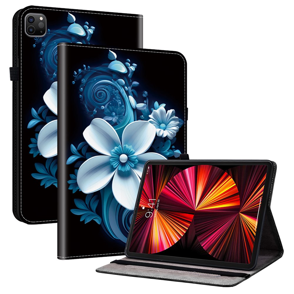 Leather Case For iPad Air 11 (2025)  /  (2024)  /  Air (2022)  /  (2020)  /  Pro 11 (2022) Pattern Printed Tablet Cover with Card Slots - Black Orchid