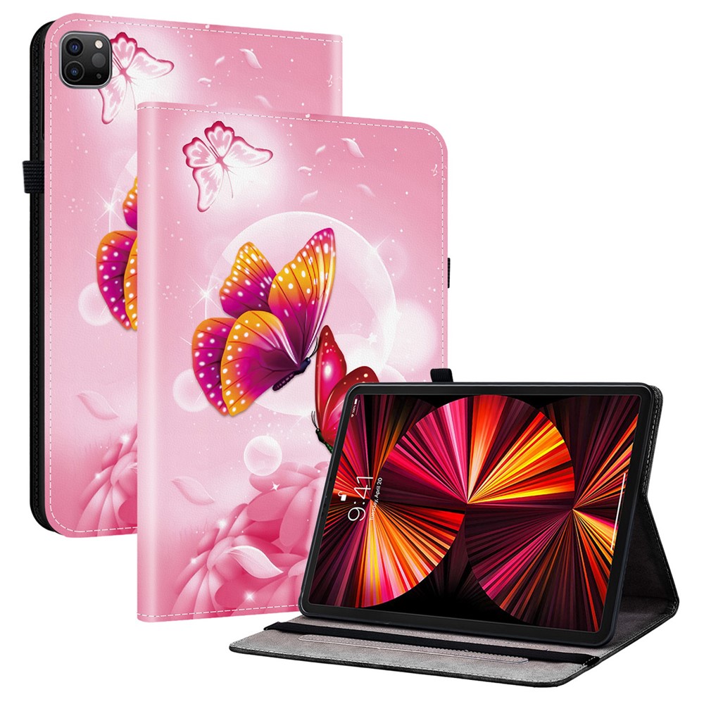 Leather Case For iPad Air 11 (2025)  /  (2024)  /  Air (2022)  /  (2020)  /  Pro 11 (2022) Pattern Printed Tablet Cover with Card Slots - Pink Butterfly