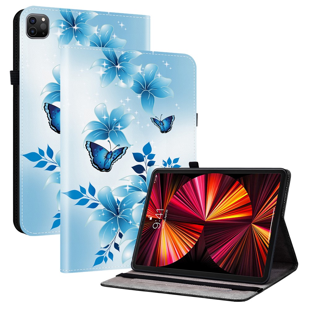 Leather Case For iPad Air 11 (2025)  /  (2024)  /  Air (2022)  /  (2020)  /  Pro 11 (2022) Pattern Printed Tablet Cover with Card Slots - Blue Butterfly
