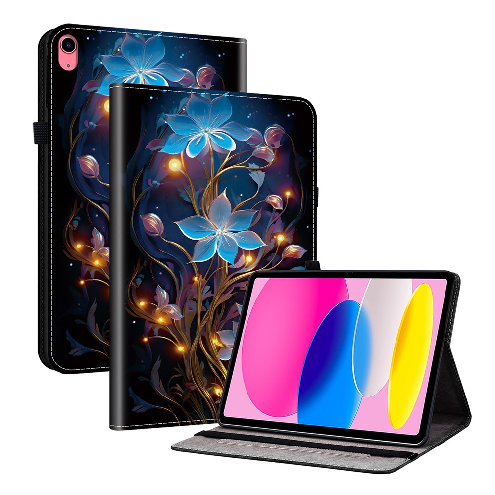 For iPad (2025)  /  10.9 (2022) Leather Case Pattern Printed Stand Tablet Cover with Card Slots - Small Lantern Flower