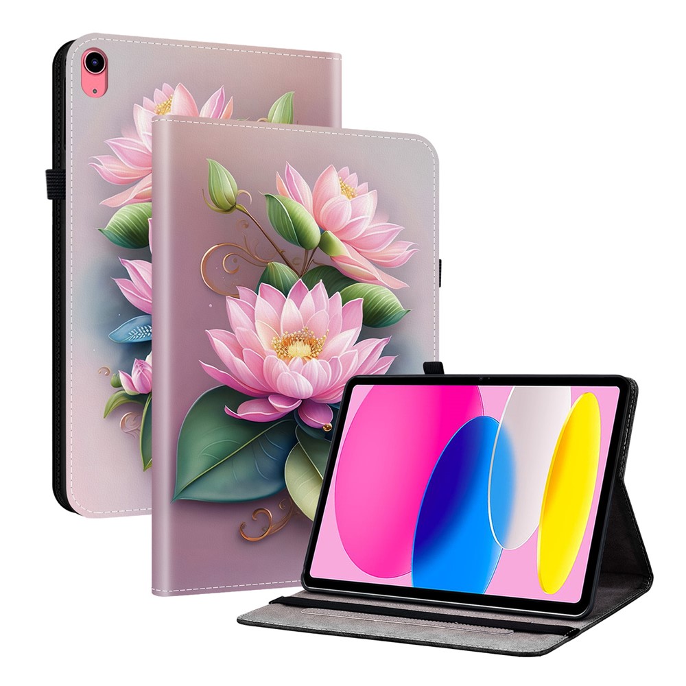 For iPad (2025) / 10.9 (2022) Leather Case Pattern Printed Stand Tablet Cover with Card Slots - Lotus