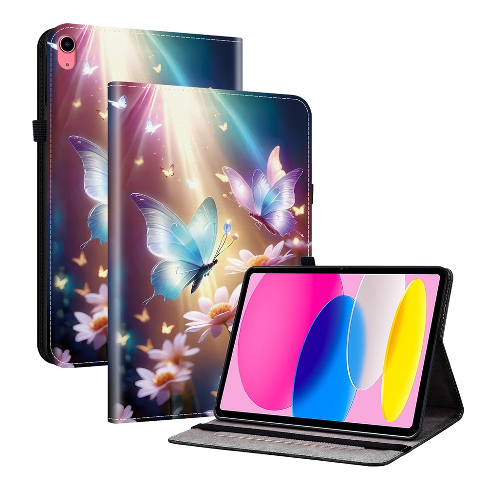 For iPad (2025) / 10.9 (2022) Leather Case Pattern Printed Stand Tablet Cover with Card Slots - Butterfly Floral
