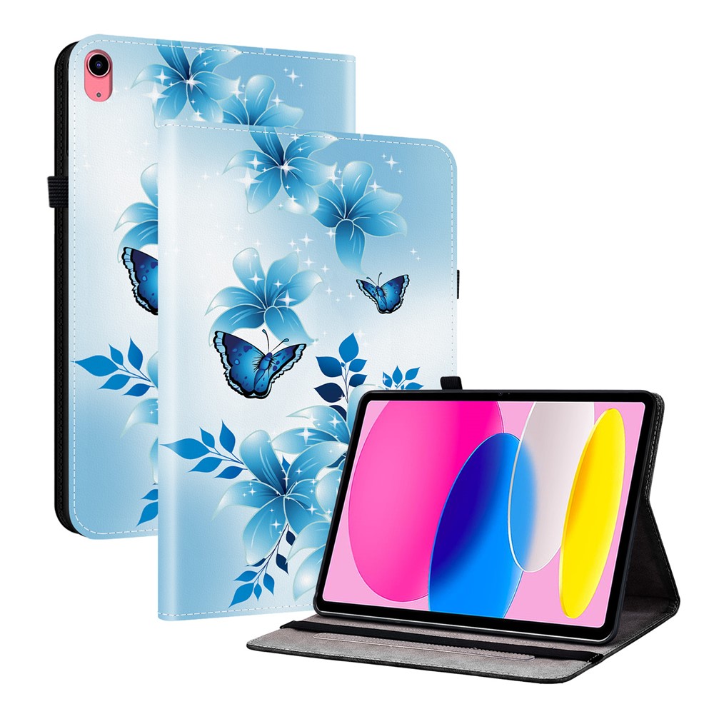 For iPad (2025) / 10.9 (2022) Leather Case Pattern Printed Stand Tablet Cover with Card Slots - Blue Butterfly