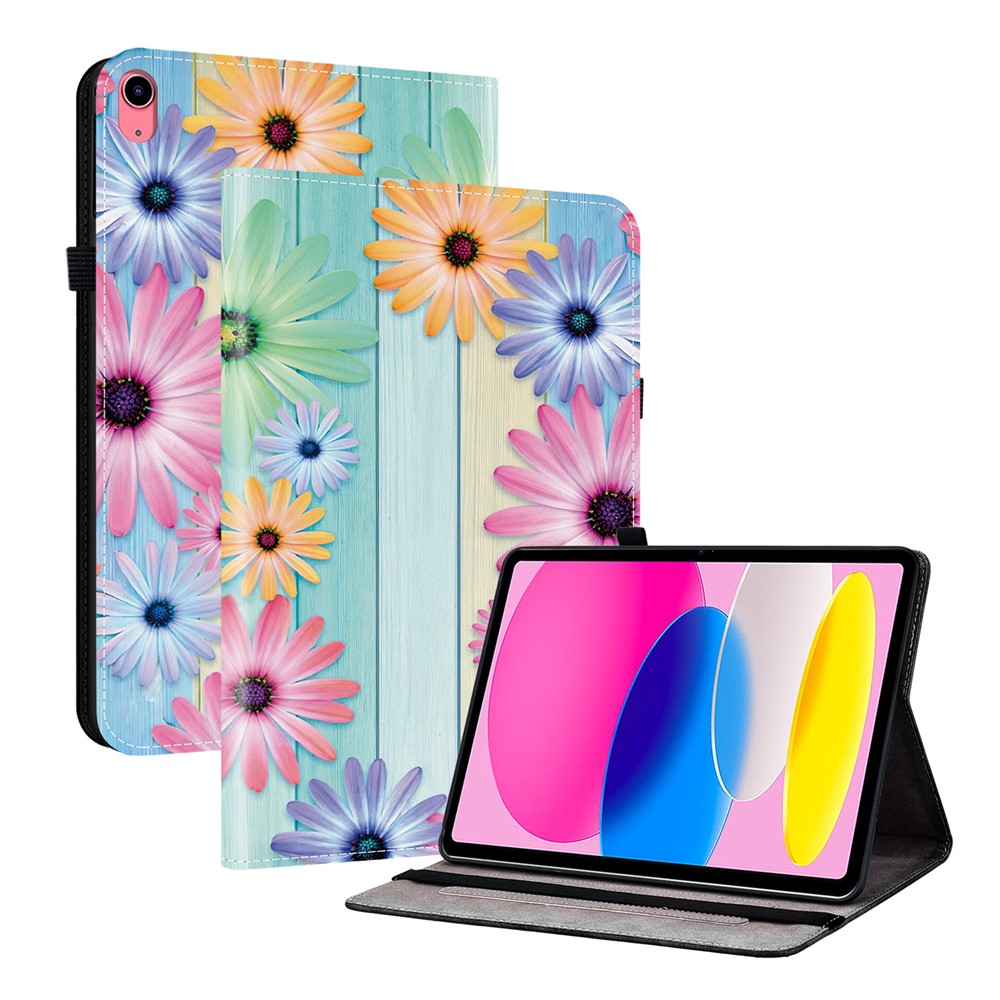 For iPad (2025) / 10.9 (2022) Leather Case Pattern Printed Stand Tablet Cover with Card Slots - Sunflower