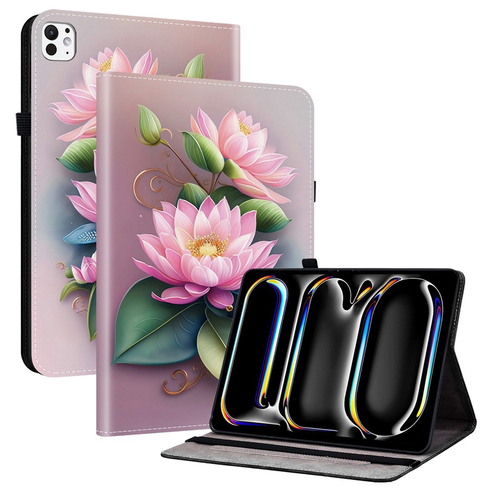 For iPad Pro 11 (2025) / 11 (2024) Leather Case Pattern Printed Stand Tablet Cover with Card Slots - Lotus