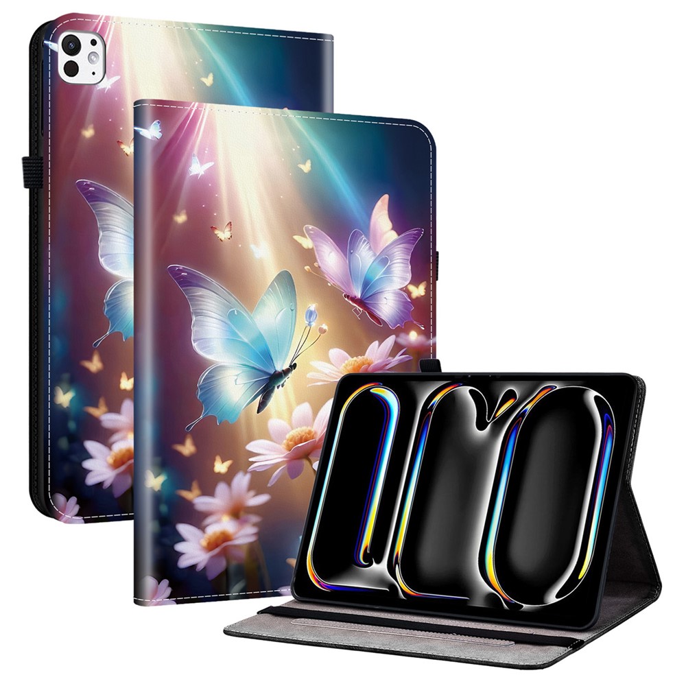 For iPad Pro 11 (2025) / 11 (2024) Leather Case Pattern Printed Stand Tablet Cover with Card Slots - Butterfly Floral