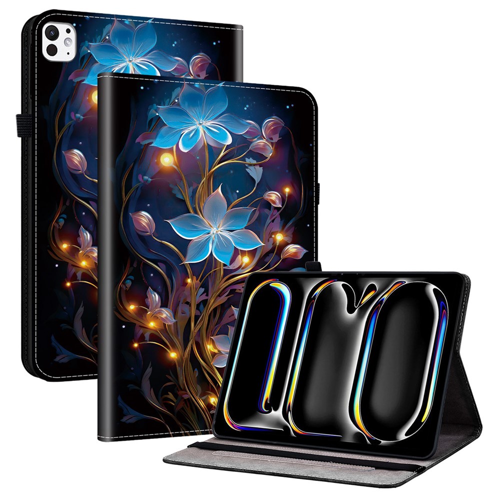 For iPad Pro 13 (2025) / 13 (2024) Leather Case Pattern Printed Stand Tablet Cover with Card Slots - Small Lantern Flower