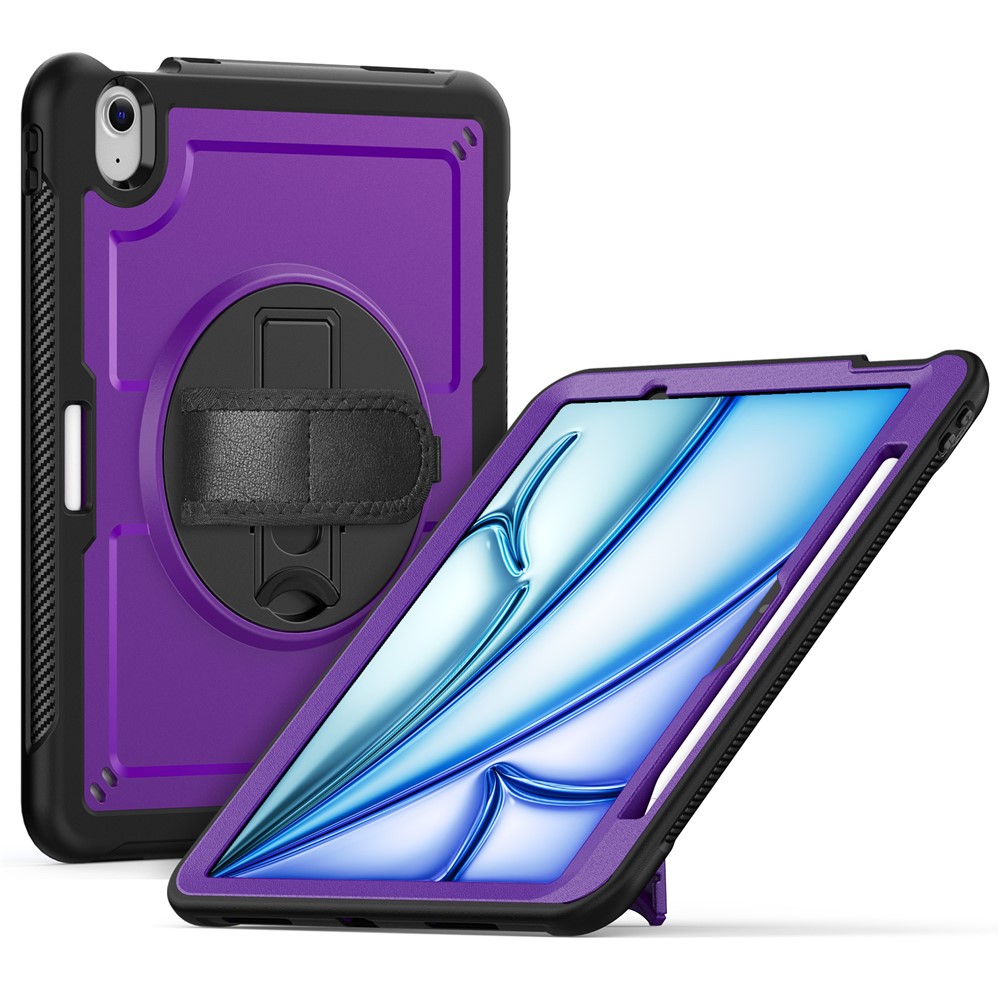 For iPad Air 11 (2025) M3 A3266  /  (2024) M2 A2902 Case Kickstand PC + TPE Tablet Cover with Hand Strap and Shoulder Strap - Purple