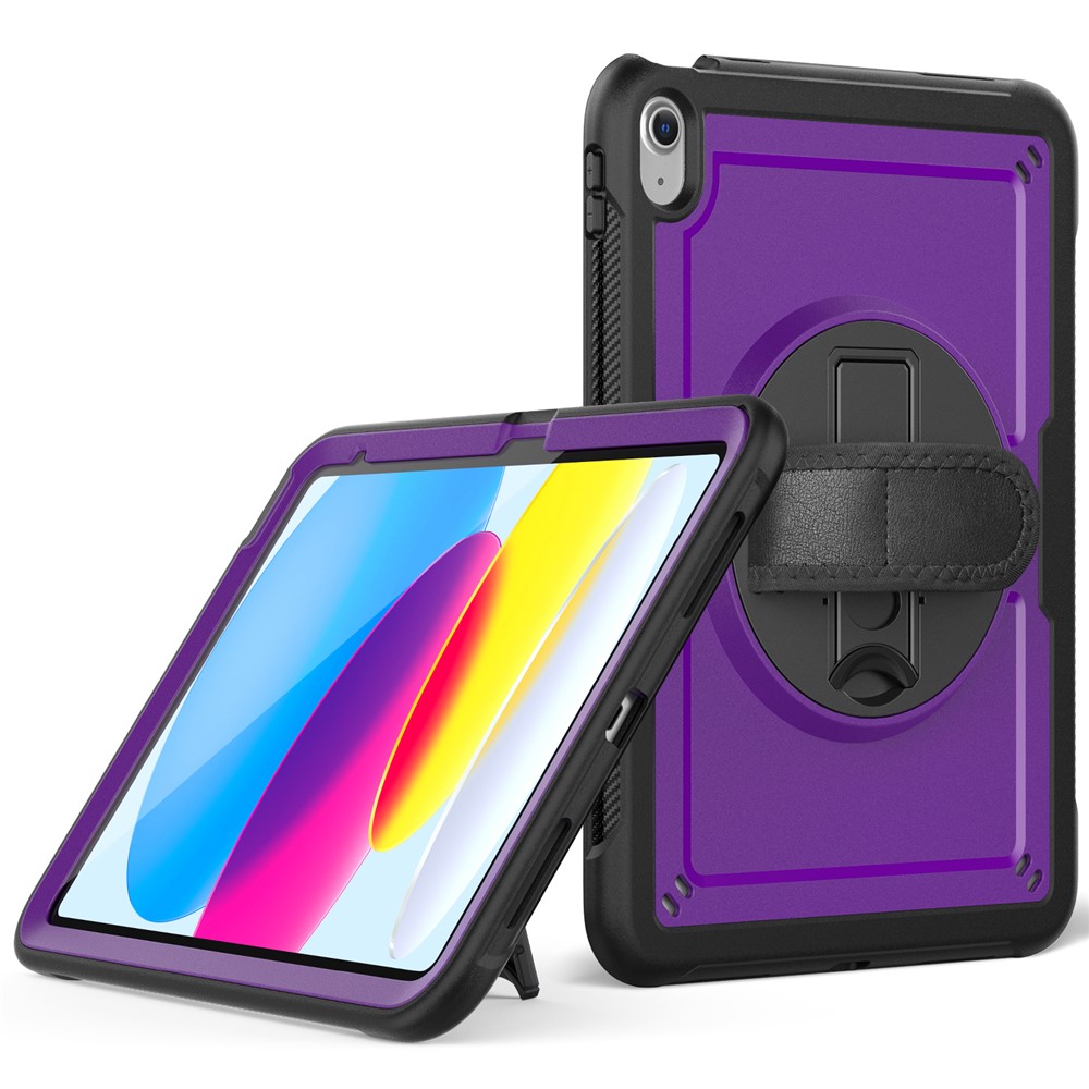 For iPad (2025) / 10.9 (2022) Case Rotating Kickstand PC + TPE Shockproof Tablet Cover with Hand Strap - Purple